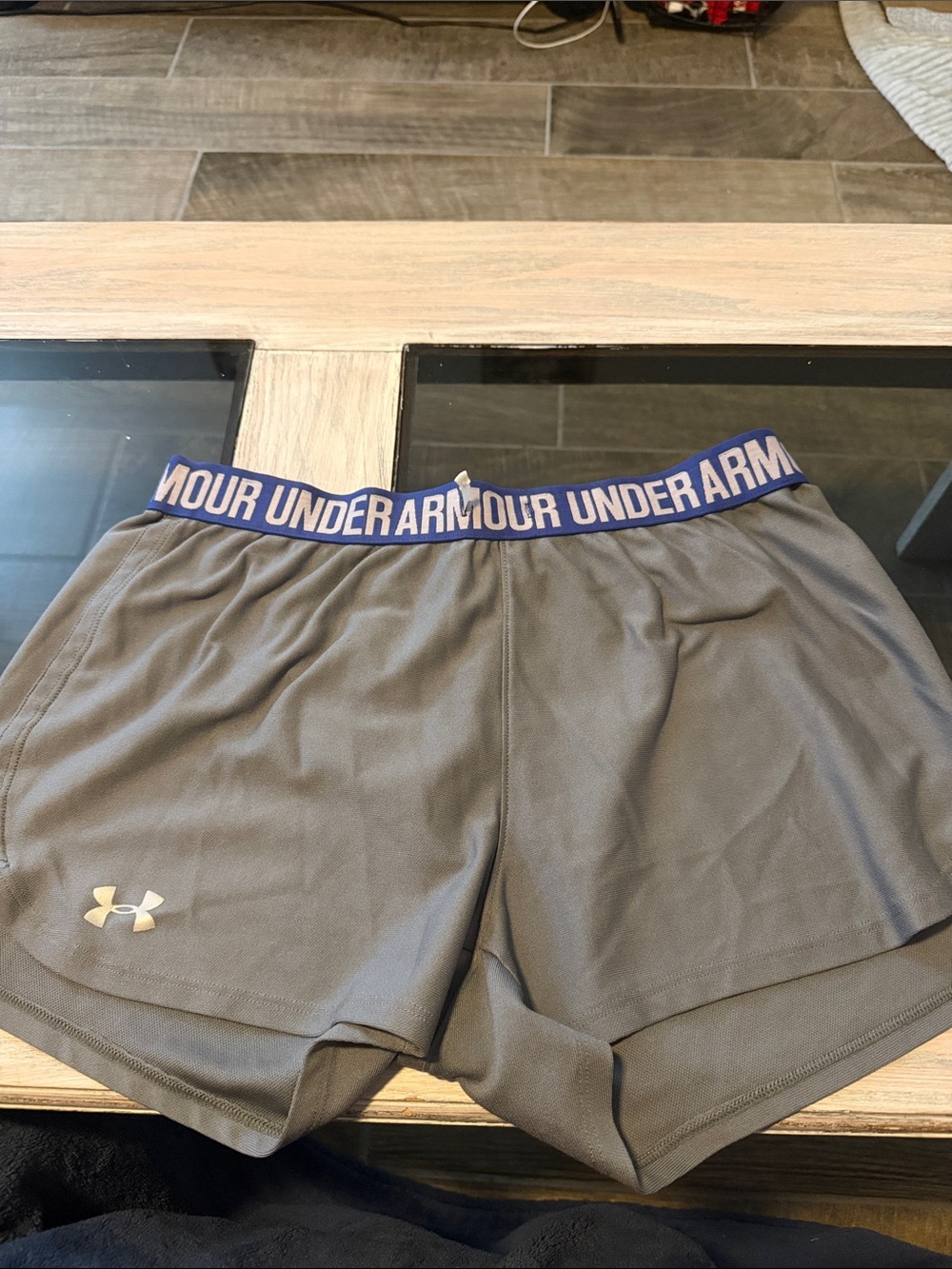 Under Armour Women’s Gray Athletic Shorts with Navy Branded Waistband